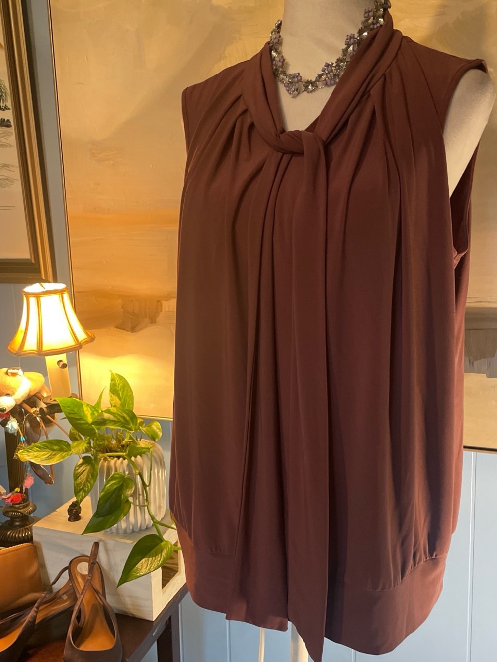 Perceptions Sleeveless Twist-Neck Camisole in Deep Brown